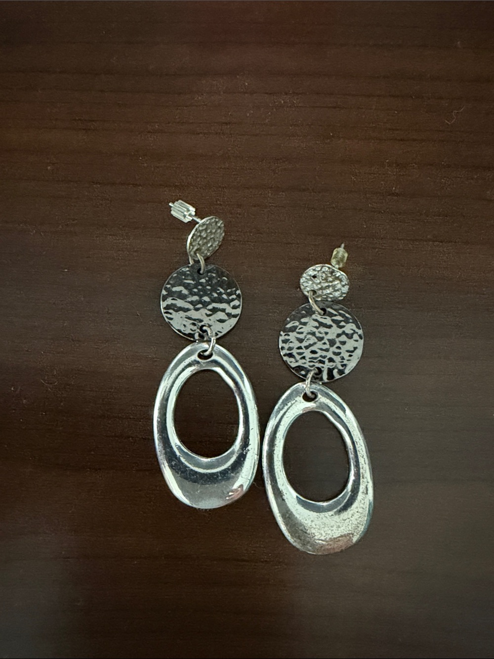 Lia Sophia Silver-Tone Hammered Disc and Open Oval Drop Earrings